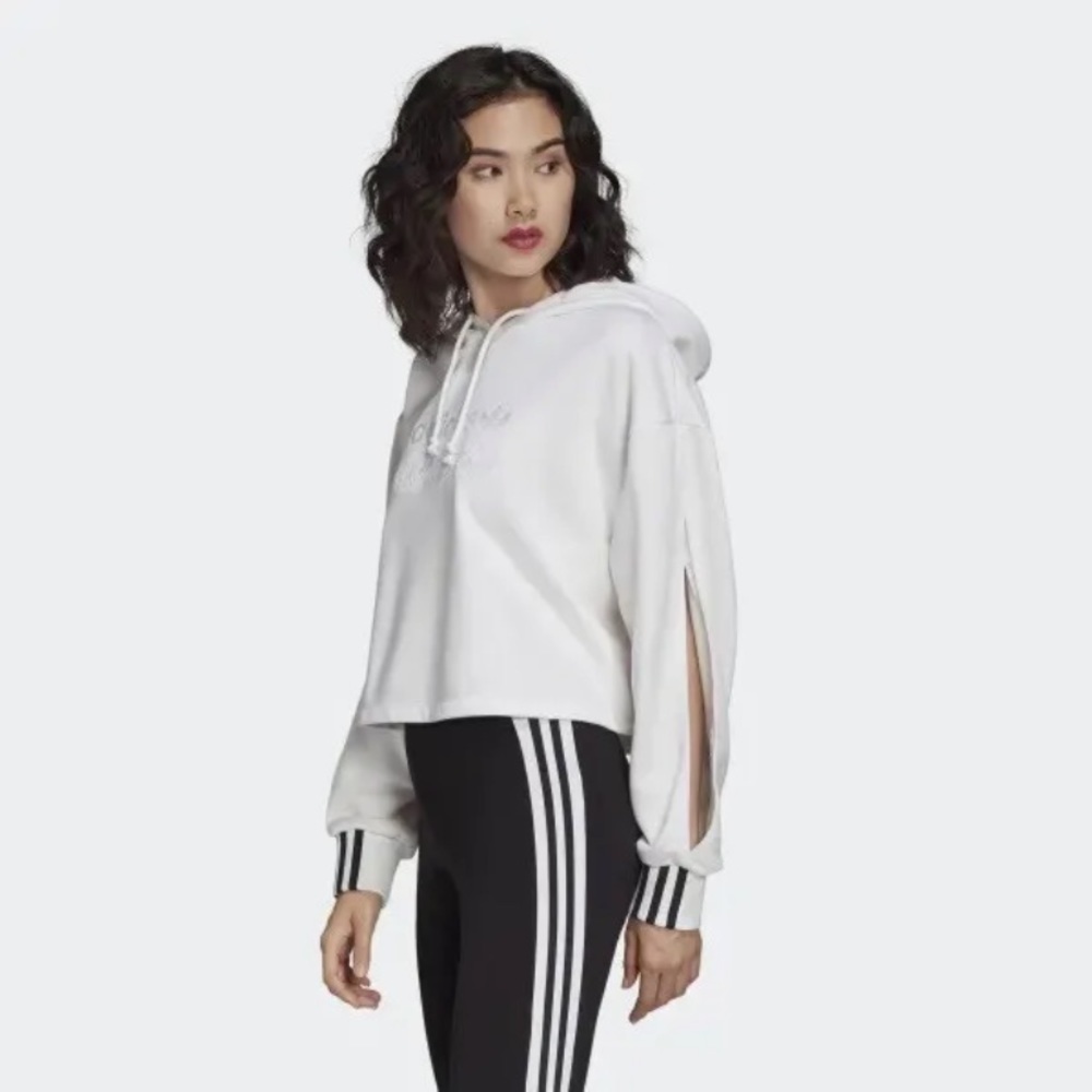 Adidas cropped open sleeve cut out logo sweatshirt m